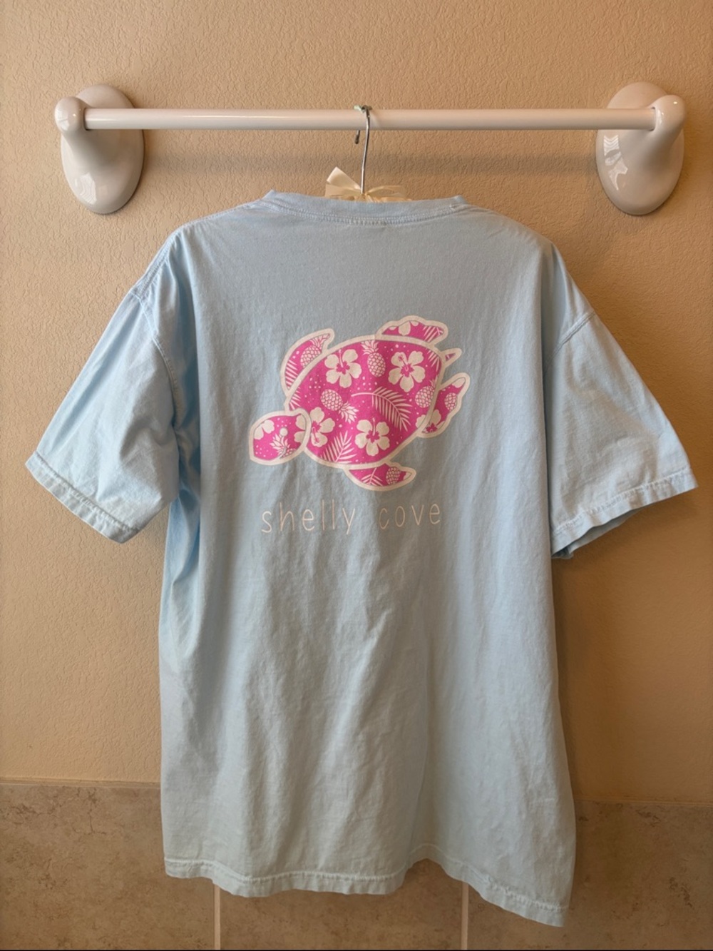 Shelly Cove Pocket Tee Shirt Comfort Colors Turtle Graphic Light Blue Size Large